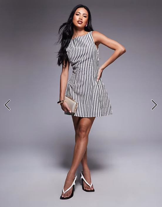 Princess Polly Alfalfa slash neck sleeveless mini dress in grey stripe