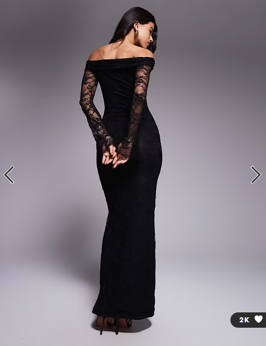 Kaiia exclusive double layered slinky lace bardot flare sleeve tie waist drape detail maxi dress in black