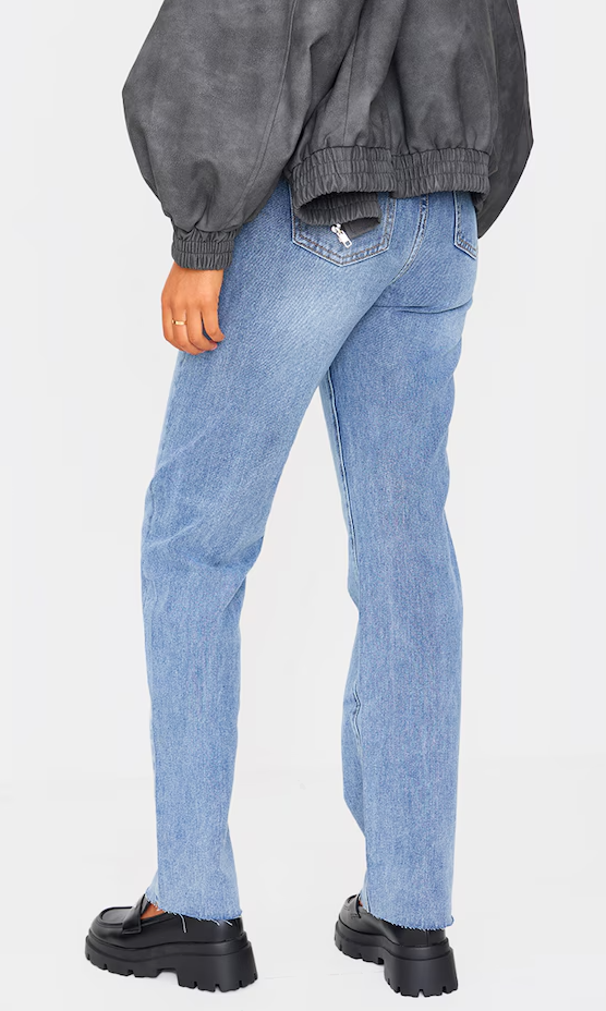 Tall Mid Blue Wash High Waist Long Leg Straight Leg Jeans