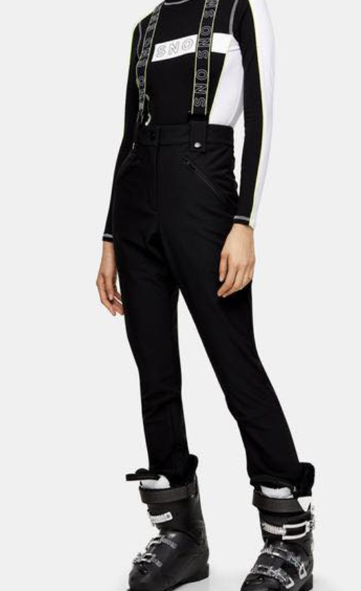 Ladies Size 12 Topshop Sno Ski Black Ski Pants Salopettes With Braces Bnwt