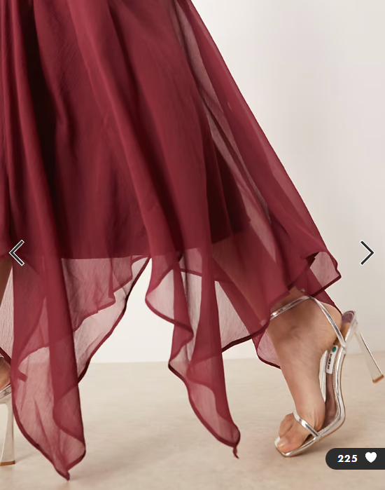 ASOS DESIGN Tall high neck hanky hem chiffon maxi dress in dark cherry