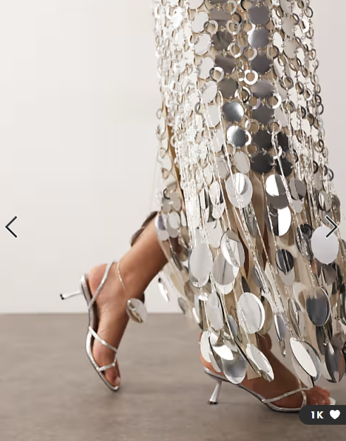 ARRANGE Curve futurist sequin fringe hem midi skirt in silver tone