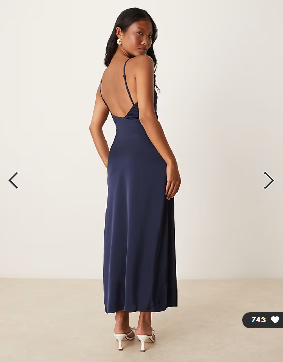 Vila Petite satin cowl neck cami maxi dress in navy