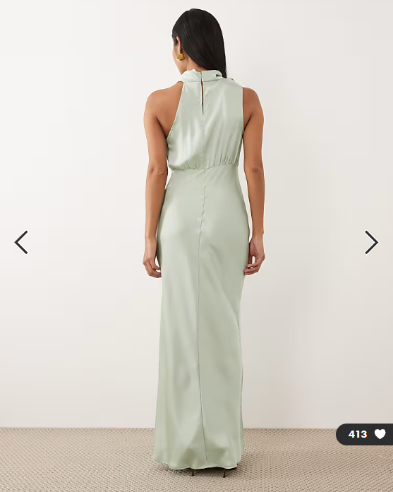 Vila Petite high neck satin maxi dress in sage green