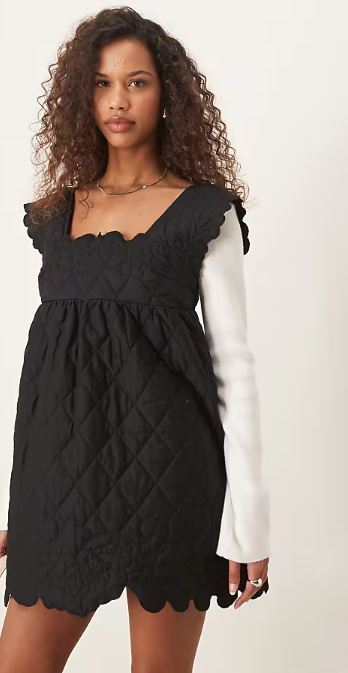 ASOS DESIGN quilted smock mini dress in black