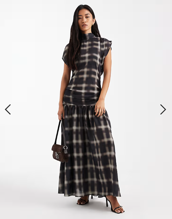 ASOS DESIGN sheer scarf draped maxi dress in check