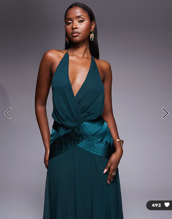 ASOS DESIGN halter wrap godet semi sheer panelled maxi dress with beaded straps in green