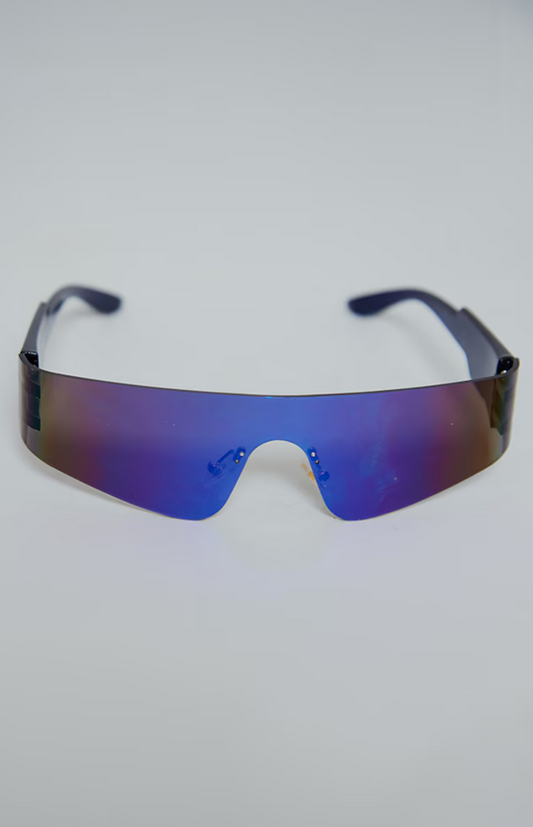 Blue Metal Sporty Visor Sunglasses