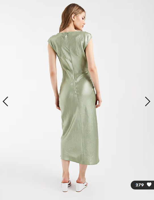 & Other Stories bias cut satin midi dress with drape detail in sage green