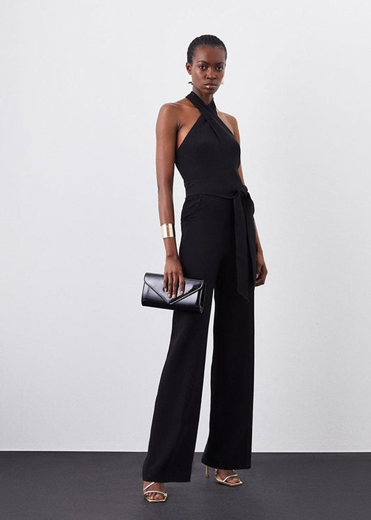 Compact Viscose Stretch Drape Tailored Jumpsuit