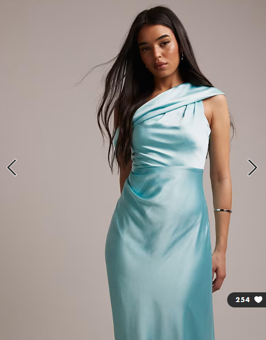 Six Stories satin drape one shoulder maxi dress in turquoise