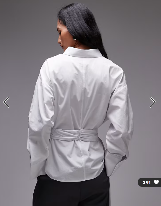 ASOS DESIGN poplin belted cinch shirt in white