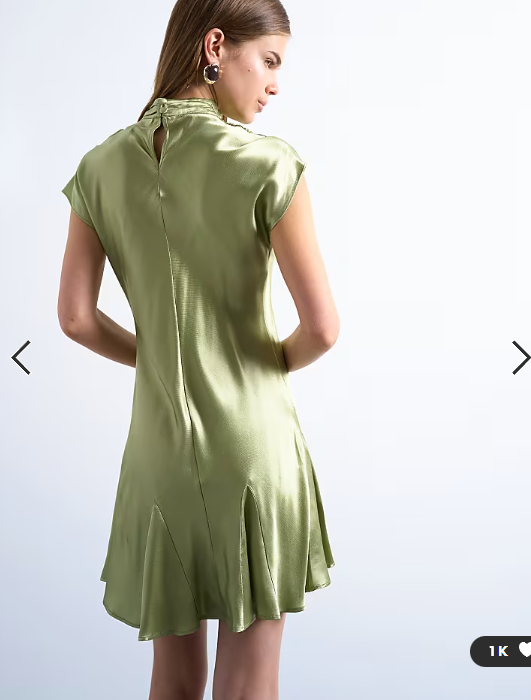 Topshop grown on sleeve satin dress in olive