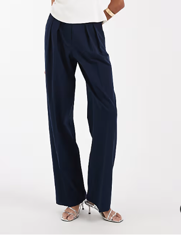 ASOS DESIGN Tall tailored wide leg trousers with pleat detail in navy