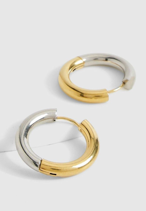 Mixed Metal Huggie Hoops - silver