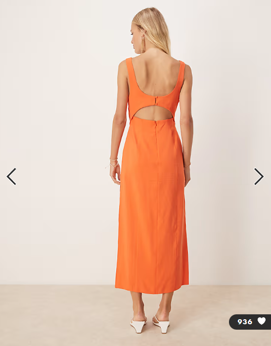 ASOS DESIGN strappy twist bust detail cut out midi dress in orange