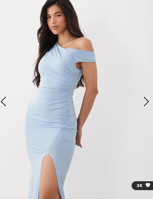 TFNC slinky fallen shoulder thigh split midaxi dress in baby blue