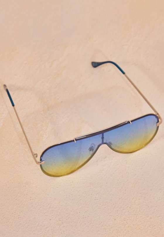 Blue Ombre Metal Visor Sunglasses