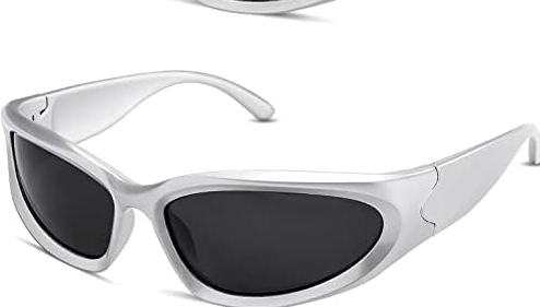 Silver metallic sporty visor sunglasses