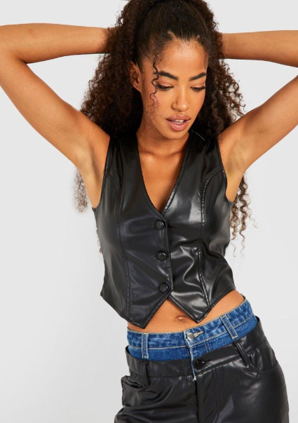 Boohoo Pu Waistcoat - black
