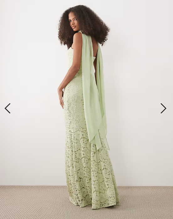 Six Stories lace corset maxi dress with scarf neck in sage green