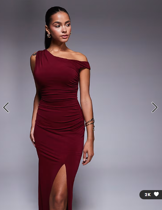TFNC one shoulder midaxi dress with thigh split in cherry