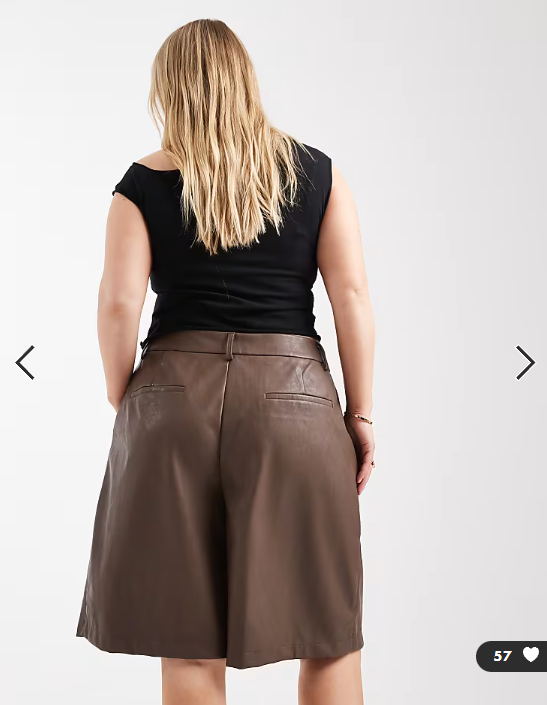 ASOS DESIGN Curve leather look longline pleat front safari shorts in brown