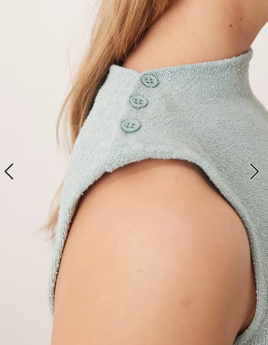 ASOS DESIGN boat neck button detail tank top in textured blue