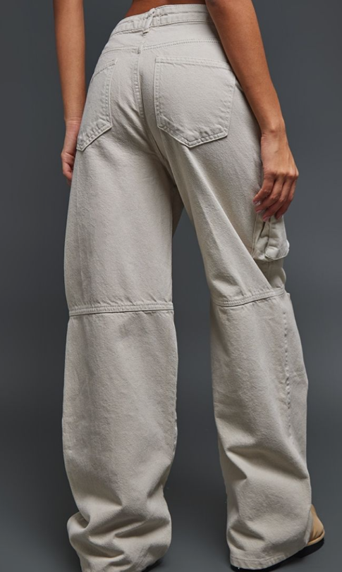 Washed Stone Baggy Wide Leg Cargo Pocket Jeans