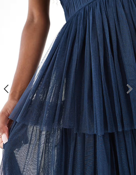 Lace & Beads Bridesmaid ruffle tiered tulle maxi dress in Navy