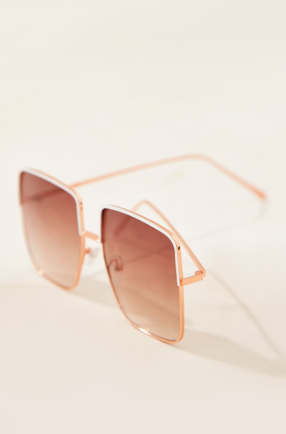 Cream Metal Oversized Square Frame Sunglasses