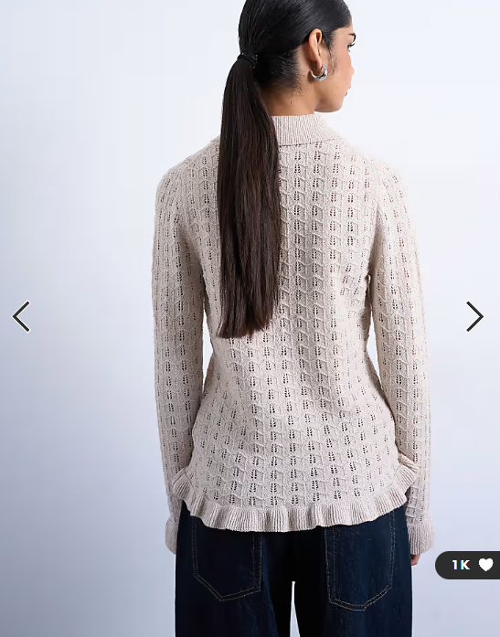 Topshop knitted button through frill top in oat