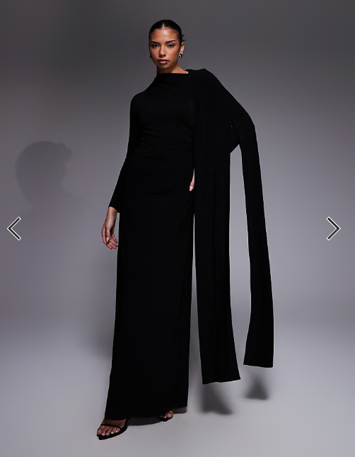 Daska one shoulder cape maxi dress in black