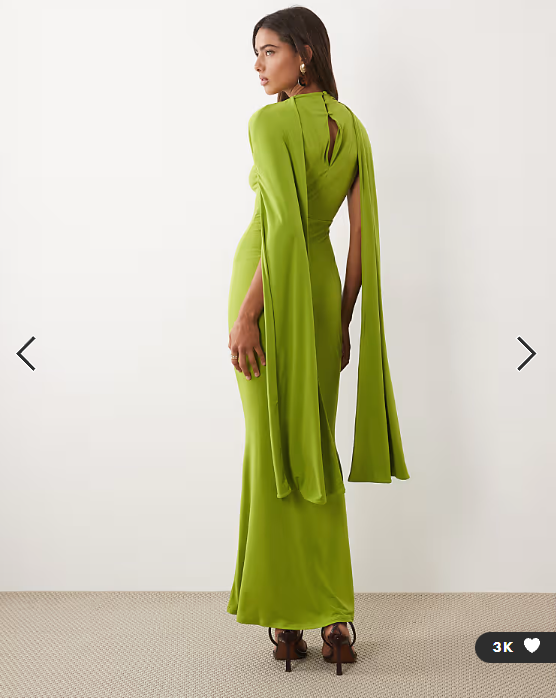 ASOS DESIGN slinky sleeveless maxi dress with extreme cape shoulder detail in bright green