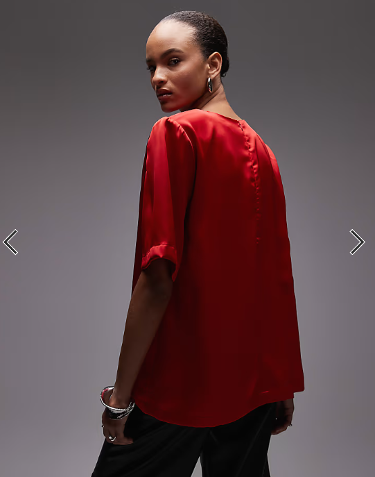 ASOS DESIGN oversized satin t-shirt with shoulder pads in red