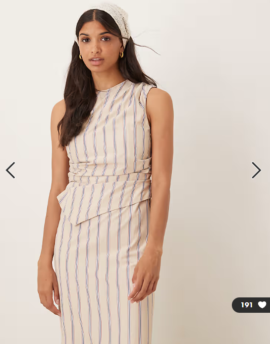 ASOS DESIGN 2 in 1 drape midi dress with stripe bodice in stone stripe