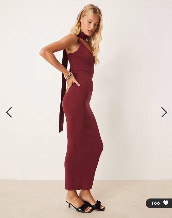 Pretty Lavish scarf neck knit maxi dress in burgundy