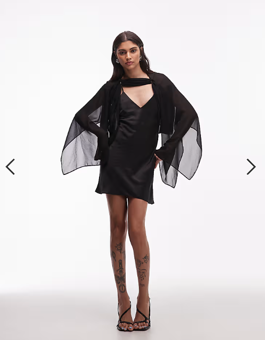 ASOS DESIGN cape overlay mini dress in black