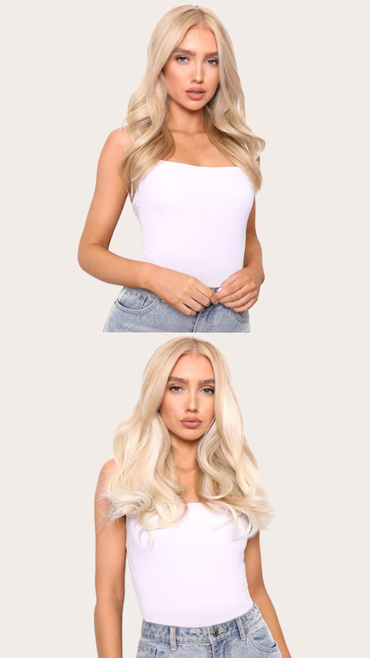 Lullabellz Super Thick 16" 5 Piece Blow Dry Wavy Clip In Hair Extensions Bleach Blonde