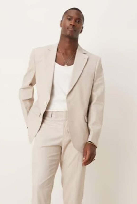 Asos - linen blend slim suit jacket in stone
