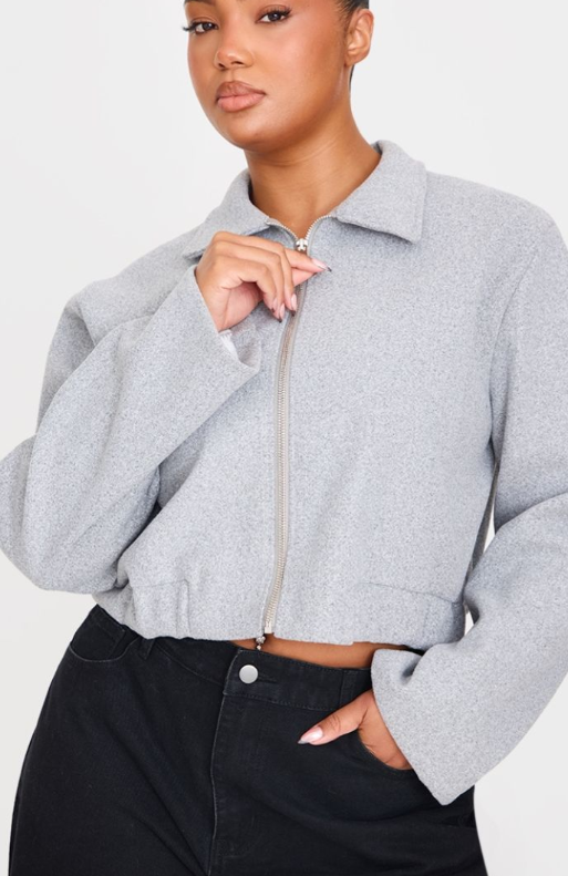 Plt - Plus Grey Marl Zip Up Textured Elasticated Waist Jacket