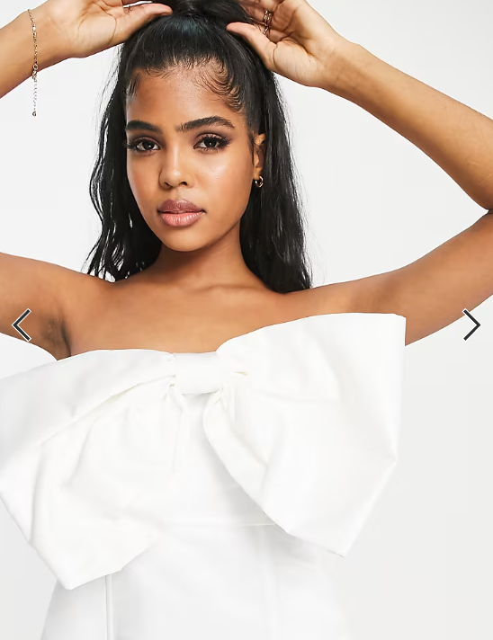 In The Style x Lorna Luxe premium supersize bow mini dress in white