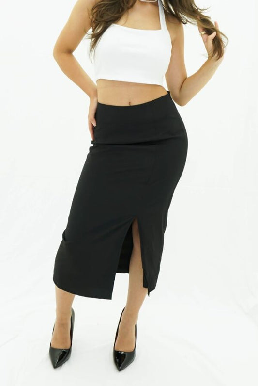 Front Slit Midi Skirt Black