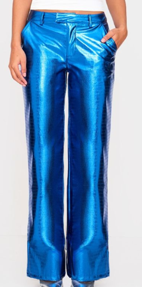 Plt - Metallic Crocodile Faux Leather Trousers Cobalt