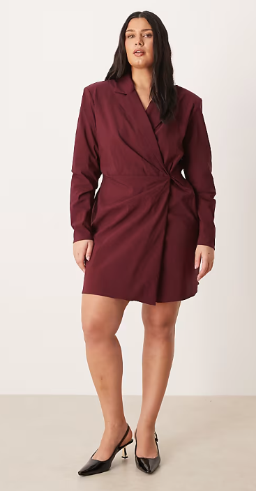 ASOS DESIGN Curve cinched blazer mini dress in deep burgundy
