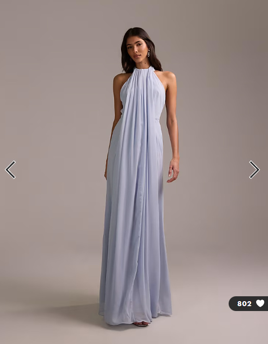 ASOS DESIGN Bridesmaids grecian draped halter maxi dress in blue