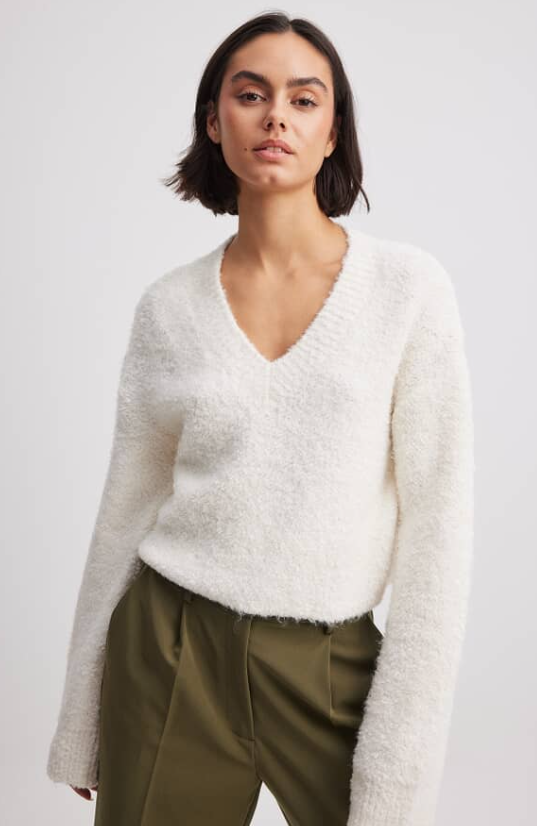 V-Neck Knitted Cropped Sweater