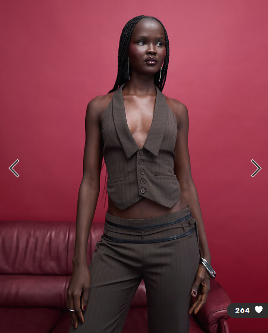 Tiger Mist Fedra tailored halterneck strappy open tie back collar detail waistcoat top co-ord in chocolate