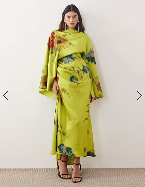 ARRANGE high neck satin long sleeve maxi dress in blurred floral