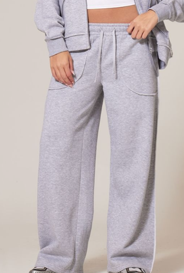 Grey Marl Exposed Seam Detail Wide Leg Joggers